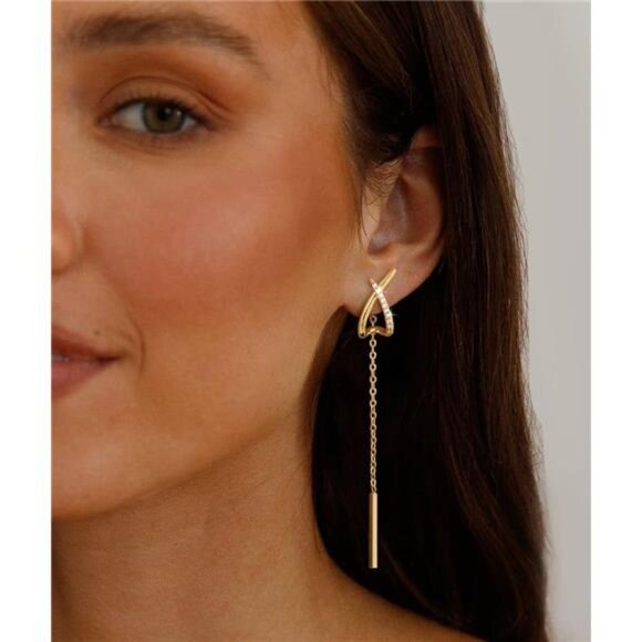 ✨ 17K Gold X Cross Threader Earrings | Lightweight Hoop & Dangle Combo - Picture 4 of 5